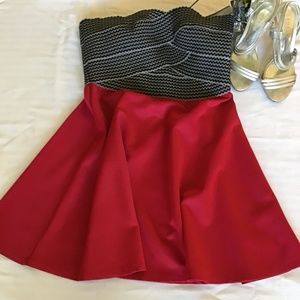 Red Strapless Cocktail Party Dress